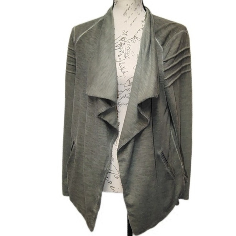 Fairy Grunge Olive Gray Waterfall Open Front Knit Cardigan Large Faded Festival